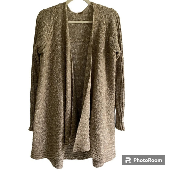 FREE  People Speckled Oversized Open Cardigan Sweater Taupe Size L - Picture 1 of 12